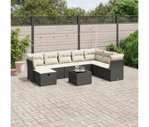 9-Daļīgs Dārza Dīvāna Komplekts, Matrači, Melna Pe Rotangpalma Vidaxl