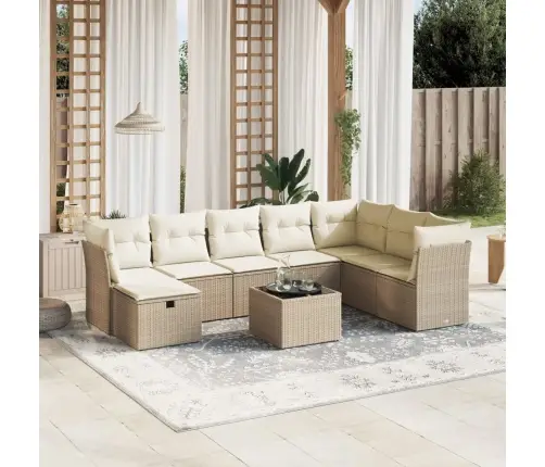 9-Daļīgs Dārza Dīvānu Komplekts, Matrači, Bēša Pe Rotangpalma Vidaxl