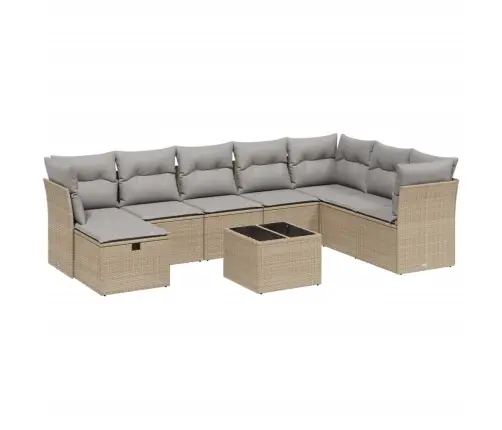 Sofos Komplektas Su Pagalvėlėmis, 9 Dalių, Smėlio, Poliratanas