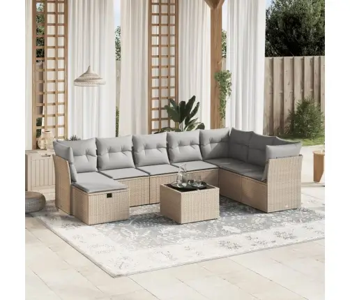 Sofos Komplektas Su Pagalvėlėmis, 9 Dalių, Smėlio, Poliratanas