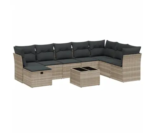 9-Daļīgs Dārza Dīvāna Komplekts,Matrači, Gaiši Pelēka Pe Pinums Vidaxl