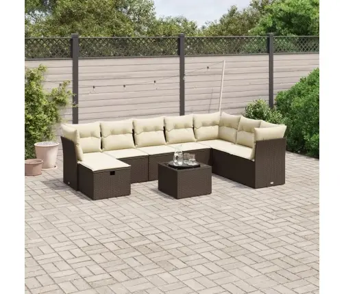 9-Daļīgs Dārza Dīvāna Komplekts, Matrači, Brūna Pe Rotangpalma Vidaxl