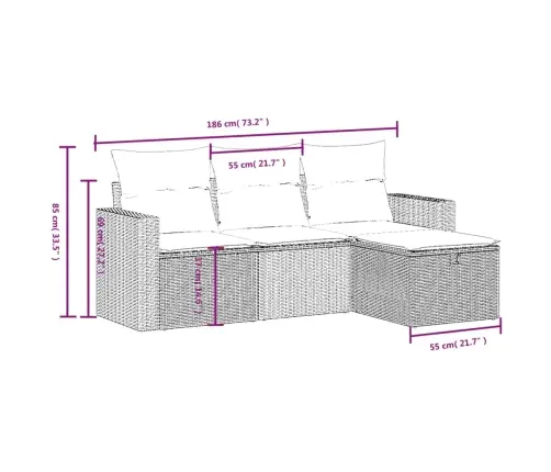 4-Daļīgs Dārza Dīvāna Komplekts Ar Matračiem, Pe Rotangpalma Vidaxl