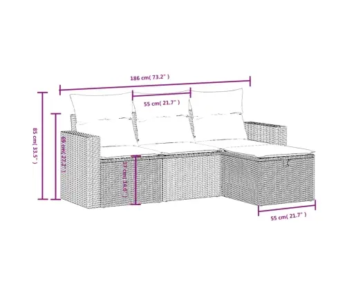 Sofos Komplektas Su Pagalvėlėmis, 4 Dalių, Pilkas, Poliratanas