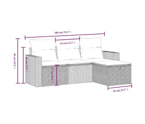 4-Daļīgs Dārza Dīvānu Komplekts, Matrači, Brūna Pe Rotangpalma Vidaxl