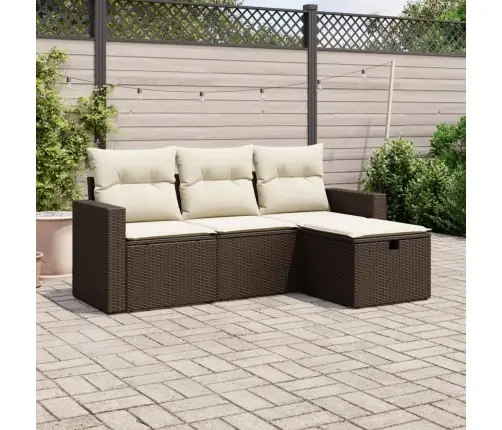 4-Daļīgs Dārza Dīvānu Komplekts, Matrači, Brūna Pe Rotangpalma Vidaxl