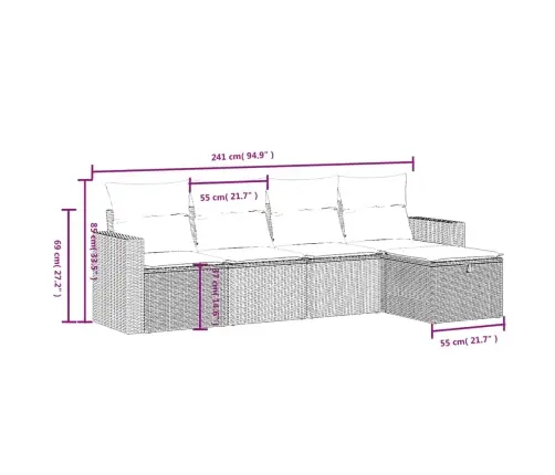 5-Daļīgs Dārza Dīvāna Komplekts, Matrači, Bēša Pe Rotangpalma Vidaxl