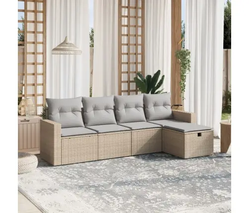 Sofos Komplektas Su Pagalvėlėmis, 5 Dalių, Smėlio, Poliratanas