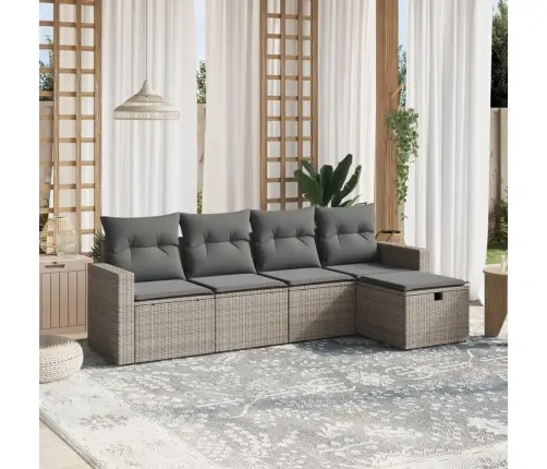 5-Daļīgs Dārza Dīvāna Komplekts Ar Matračiem, Pelēks Pe Pinums Vidaxl