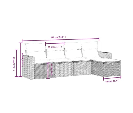 Sofos Komplektas Su Pagalvėlėmis, 5 Dalių, Pilkas, Poliratanas