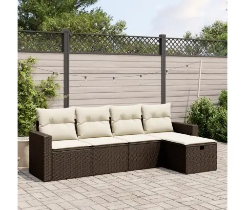 Sofos Komplektas Su Pagalvėlėmis, 5 Dalių, Rudas, Poliratanas