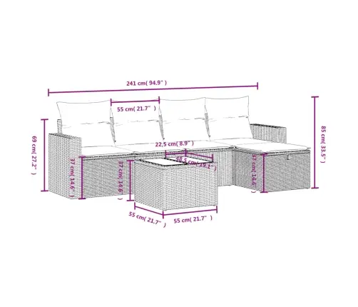 6-Daļīgs Dārza Dīvāna Komplekts, Matrači, Melna Pe Rotanpalma Vidaxl