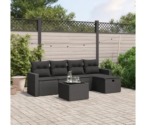 6-Daļīgs Dārza Dīvāna Komplekts, Matrači, Melna Pe Rotanpalma Vidaxl