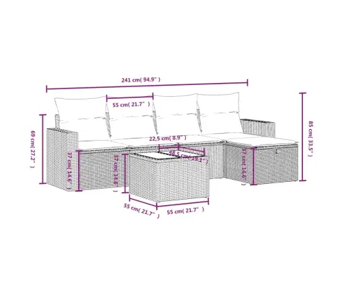 6-Daļīgs Dārza Dīvāna Komplekts, Matrači, Melna Pe Rotanpalma Vidaxl