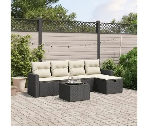 6-Daļīgs Dārza Dīvāna Komplekts, Matrači, Melna Pe Rotanpalma Vidaxl