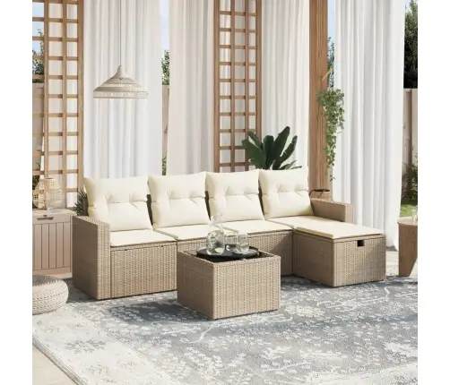 6-Daļīgs Dārza Dīvāna Komplekts, Matrači, Bēša Pe Rotangpalma Vidaxl