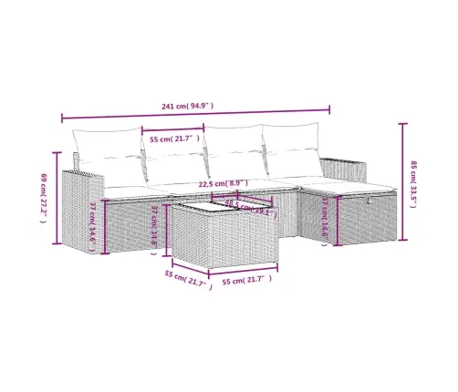 6-Daļīgs Dārza Dīvāna Komplekts Ar Matračiem, Pelēks Pe Pinums Vidaxl