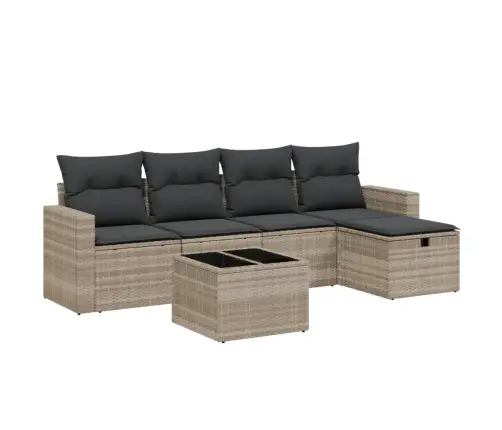 6-Daļīgs Dārza Dīvānu Komplekts,Matrači, Gaiši Pelēka Pe Pinums Vidaxl