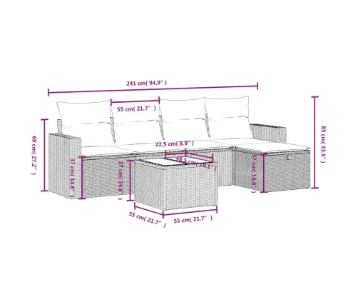 6-Daļīgs Dārza Dīvānu Komplekts,Matrači, Gaiši Pelēka Pe Pinums Vidaxl