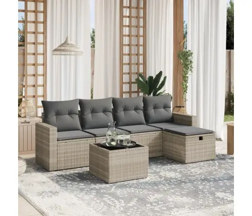 6-Daļīgs Dārza Dīvānu Komplekts,Matrači, Gaiši Pelēka Pe Pinums Vidaxl