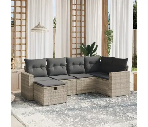 6-Daļīgs Dārza Dīvānu Komplekts,Matrači, Gaiši Pelēka Pe Pinums Vidaxl