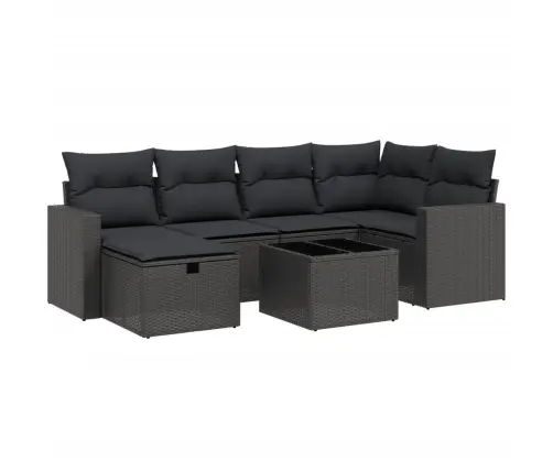 7-Daļīgs Dārza Dīvāna Komplekts Ar Matračiem, Melna Pe Vidaxl