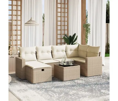 Sofos Komplektas Su Pagalvėlėmis, 7 Dalių, Smėlio, Poliratanas