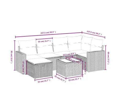 7-Osaline Aiamööblikomplekt Patjadega, Pruun, Polürotang
