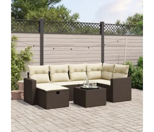 7-Osaline Aiamööblikomplekt Patjadega, Pruun, Polürotang