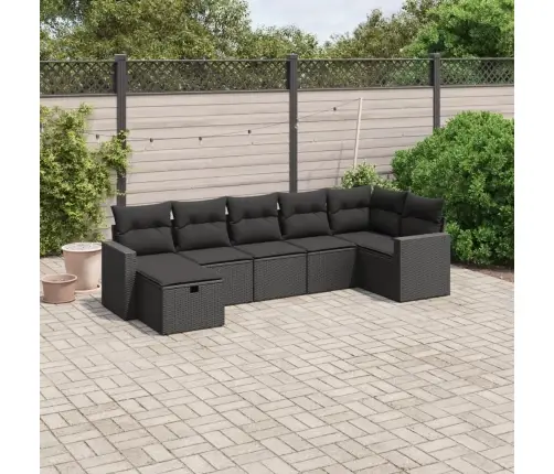 7-Daļīgs Dārza Dīvāna Komplekts Ar Matračiem, Melna Pe Vidaxl