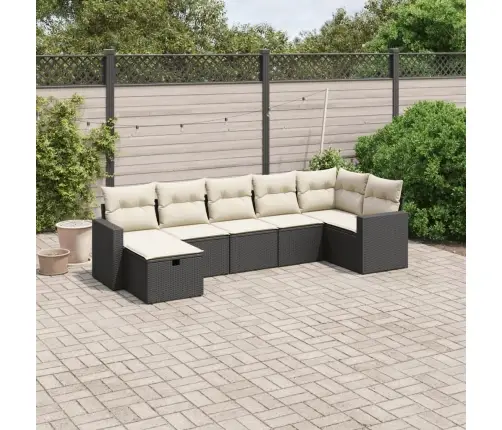 Sofos Komplektas Su Pagalvėlėmis, 7 Dalių, Juodas, Poliratanas