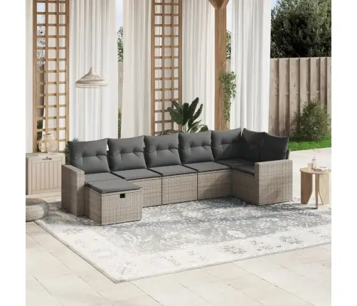 7-Daļīgs Dārza Dīvāna Komplekts, Matrači, Pelēka Pe Rotangpalma Vidaxl