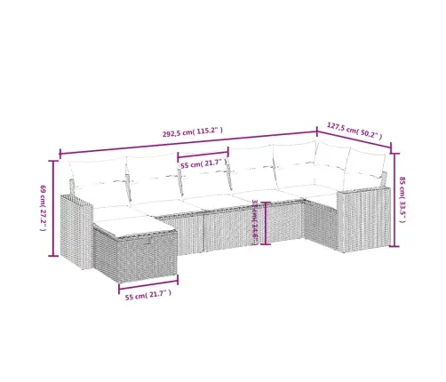 7-Daļīgs Dārza Dīvāna Komplekts,Matrači, Gaiši Pelēka Pe Pinums Vidaxl