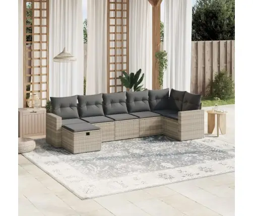 7-Daļīgs Dārza Dīvāna Komplekts,Matrači, Gaiši Pelēka Pe Pinums Vidaxl