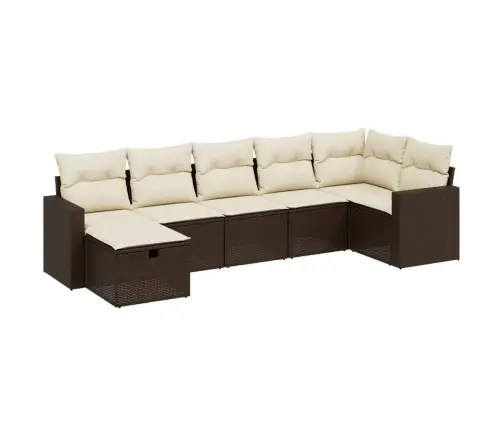 7-Daļīgs Dārza Dīvānu Komplekts, Matrači, Brūna Pe Rotangpalma Vidaxl