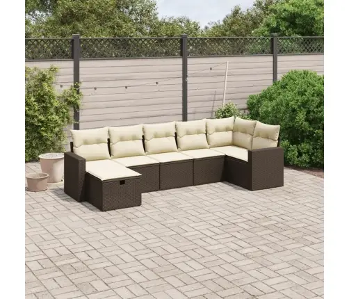 7-Daļīgs Dārza Dīvānu Komplekts, Matrači, Brūna Pe Rotangpalma Vidaxl