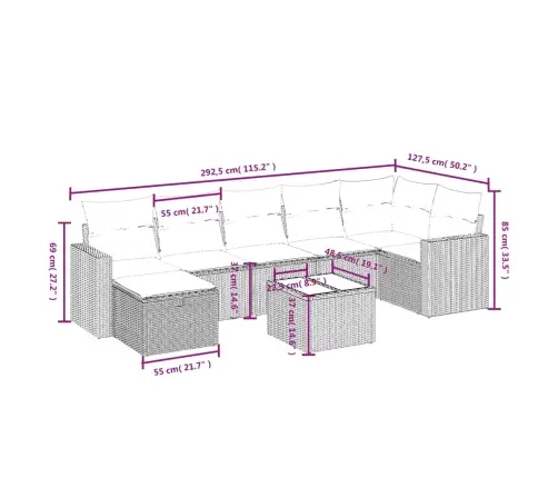 8-Daļīgs Dārza Dīvāna Komplekts, Matrači, Melna Pe Rotangpalma Vidaxl