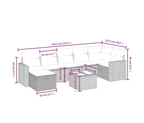 8-Daļīgs Dārza Dīvāna Komplekts, Matrači, Bēša Pe Rotangpalma Vidaxl