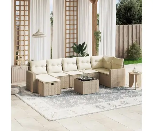 8-Daļīgs Dārza Dīvāna Komplekts, Matrači, Bēša Pe Rotangpalma Vidaxl