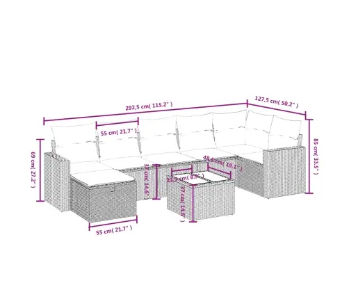 8-Daļīgs Dārza Dīvānu Komplekts, Matrači, Brūna Pe Rotangpalma Vidaxl