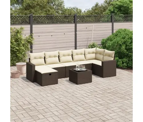 8-Daļīgs Dārza Dīvānu Komplekts, Matrači, Brūna Pe Rotangpalma Vidaxl