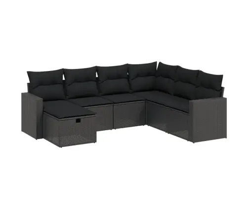 7-Daļīgs Dārza Dīvāna Komplekts Ar Matračiem, Melna Pe Vidaxl