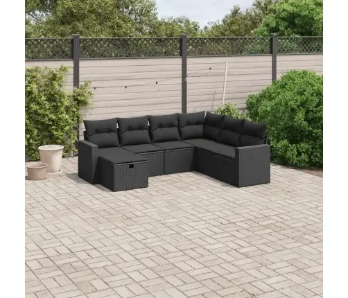 7-Daļīgs Dārza Dīvāna Komplekts Ar Matračiem, Melna Pe Vidaxl