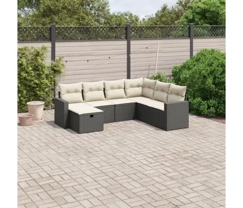 7-Daļīgs Dārza Dīvāna Komplekts Ar Matračiem, Melna Pe Vidaxl