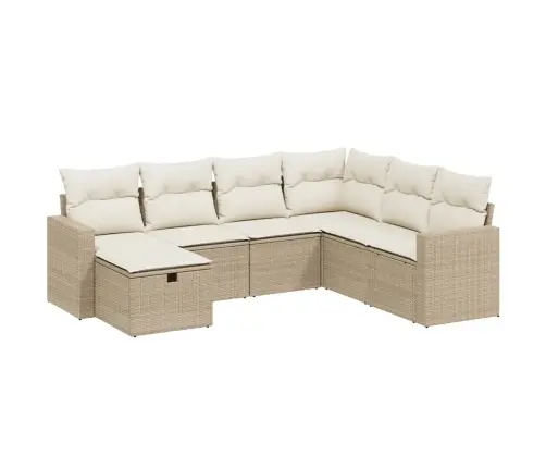 Sofos Komplektas Su Pagalvėlėmis, 7 Dalių, Smėlio, Poliratanas