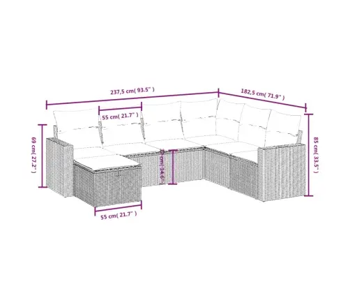 Sofos Komplektas Su Pagalvėlėmis, 7 Dalių, Smėlio, Poliratanas