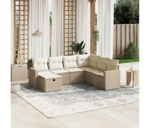 Sofos Komplektas Su Pagalvėlėmis, 7 Dalių, Smėlio, Poliratanas