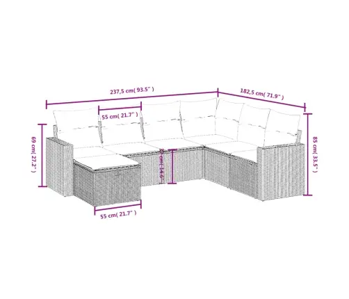 Sofos Komplektas Su Pagalvėlėmis, 7 Dalių, Pilkas, Poliratanas