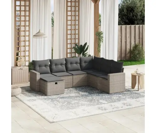 Sofos Komplektas Su Pagalvėlėmis, 7 Dalių, Pilkas, Poliratanas