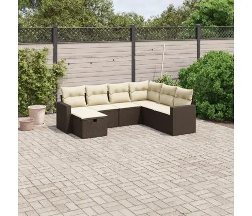 7-Osaline Aiamööblikomplekt Patjadega, Pruun, Polürotang